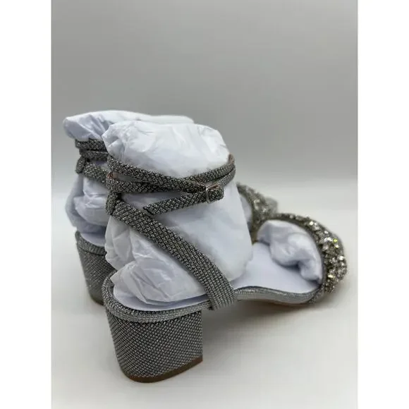 Badgley Mischka Women's Jada Ankle Wrap Block Heel Silver MP5316 Size 7.5 NIB - Picture 7 of 12